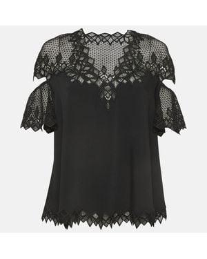 Jonathan Simkhai Lace Trim Crepe Cut-Out Sleeve Detail Blouse - Black