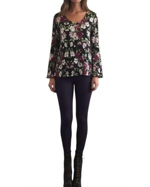 Michael Lauren Floral Bell Sleeve Top - Black