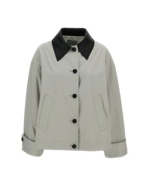 DURAZZI MILANO Cotton Jacket With Contrasting Leather Collar - Gray