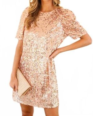 Vine & Love Stella Puff Sleeve Sequin Dress - Natural