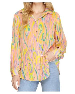 She + Sky Print Plisse Shirt Blouse - Multicolor