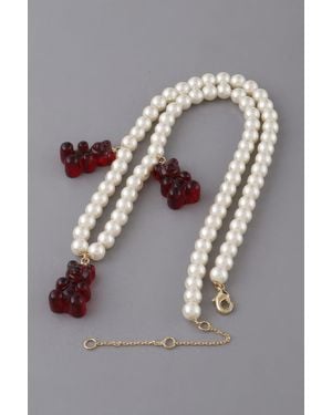 Fashnzfab Pearled Gummy Bear Trio Necklace - Gray