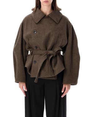 Lemaire Short Wrap Coat - Brown