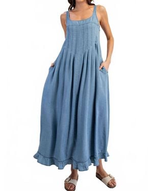 Eesome Denim Ruffle Hem Sleeveless Maxi Dress - Blue