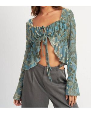 emory park Willa Tie Front Floral Top - Gray