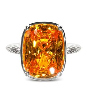 Sterling Forever Sterling Elongated Cushion Canary Cz Cocktail Ring - Orange