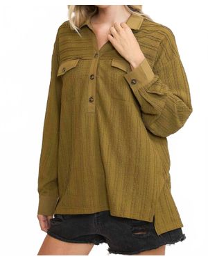 Umgee Half Button Down Knit Top - Green