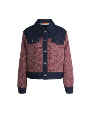 BOSS Multicolored-Tweed Jacket With Denim Trims - Blue