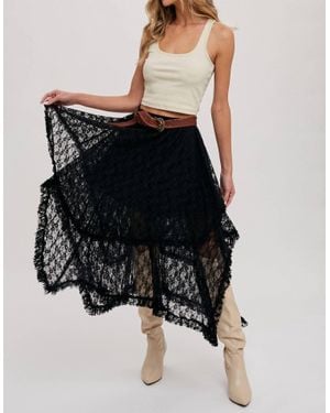 Bluivy Lace Tier Midi Skirt - Black