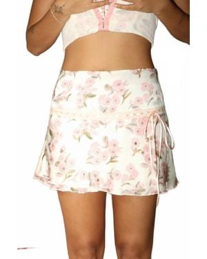 Bailey Rose Kehlani Drop Waist Floral Flare Mini Skirt - White