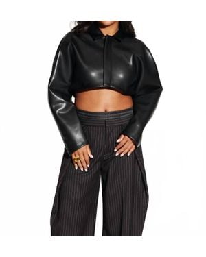 Circular Path Crop Vegan Leather Jacket - Black