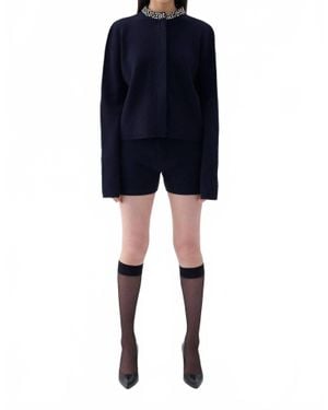 Nocturne Shiny Stone Collar Knit Cardigan - Blue