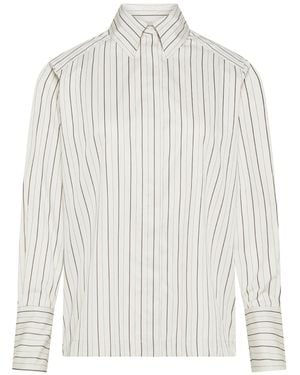 Cruna Vertical Stripe Wide Cuffs Button-Up Shirt - White