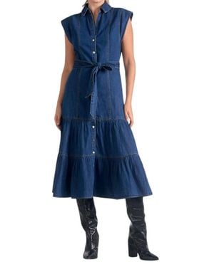 Elan Cap Sleeve Denim Midi Dress - Blue
