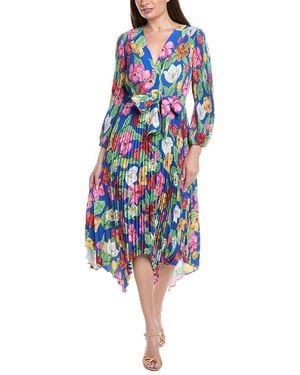 MILLY Liora Tulip Rosette Pleated Midi Dress - Blue