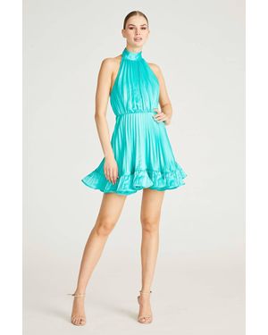 AMUR Amiri Pleated Halter Mini Dress - Blue
