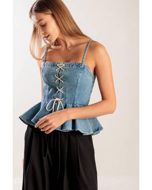 TRUEDAMES Grand Entrance Denim Top - Blue