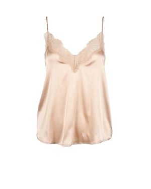 Pinko Lace Silk-Blend Tank Top - Natural