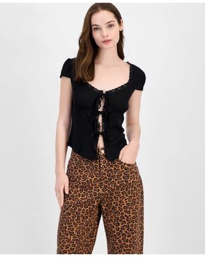 Just Polly Top Lace Trim Cap Sleeve Sweetheart Neck Pal159 - Brown