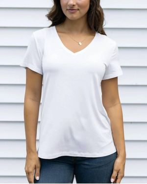 Grace and Lace Vip Favorite V Neck Top - White