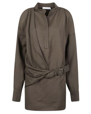 IRO Melva Viscose-Blend Wrap High Collar Day Dress - Gray