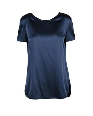 MM by Max Mara Stretch Silk Cortona Satin Blouse - Blue