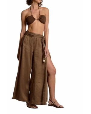 Elan Flowy Pull-On Pants - Brown