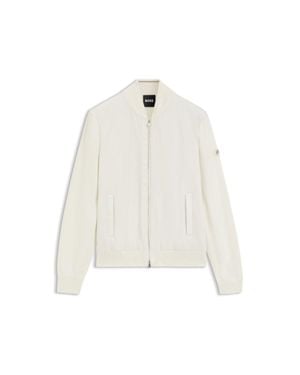 BOSS Cotton-Knit Hybrid Jacket With Bomber Collar - White