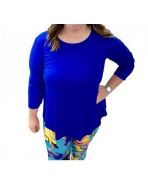 Pure Essence Crew Three Quarter Sleeve Top - Blue