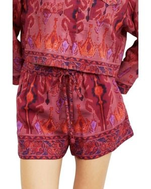 LOVE THE LABEL Samba Ikat Print Pull On Shorts - Red