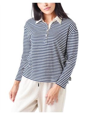 Stateside Organic Cotton Long Sleeve Boxy Polo - Blue