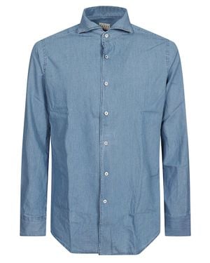 Xacus Washed Fabric Casual Shirt With Modern French Collar - Blue