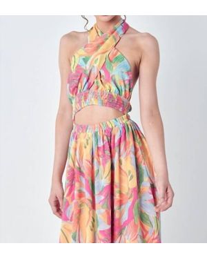 Lena® Tropical Halter Cut Out Maxi Dress - Pink