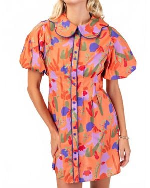 Gigio Tangerine Blooms Mini Dress - Red