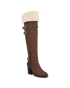 Journee Collection Alyza Over-The-Knee Sherpa Boots - Brown