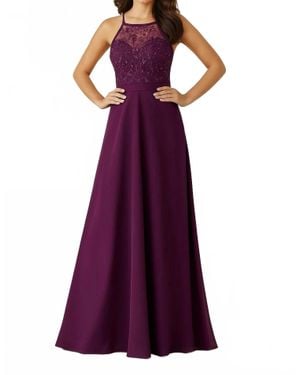 Mori Lee Halter Chiffon Bridesmaid Gown - Purple