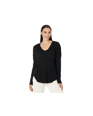 Mod-o-doc Mododoc Top Slub Jersey Long Sleeve V-Neck Tunic Ddr314 - Black
