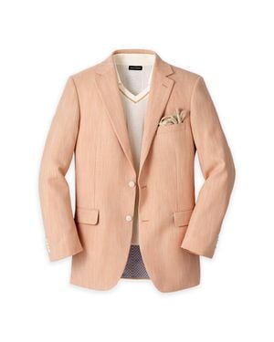 Paul Fredrick Cotton Blend Herringbone Single Breasted Notch Lapel Sport Coat - Natural