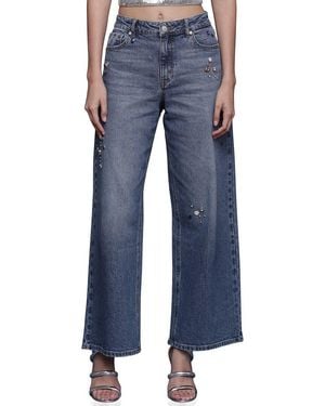 Avec Les Filles Bejeweled Wide Leg Jeans - Blue
