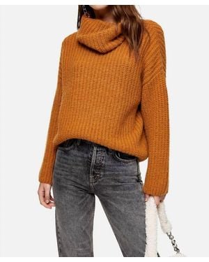 TOPSHOP Chunky Knit Turtleneck Relaxed Sweater - Blue