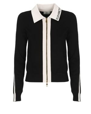 Elisabetta Franchi Zip Front Logo Viscose Sweater - Black