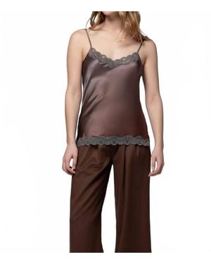 Max & Moi Silk Cami With Lace Trim - Brown