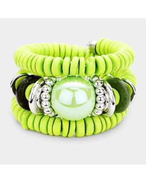 Fashnzfab Resin Ball Accented Wood Beaded Adjustable Bracelet - Yellow