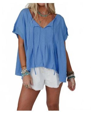Three Bird Nest Boho Pleated Top - Blue