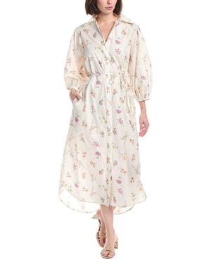 Beulah London Contrast Floral Print Belted Maxi Shirtdress - Natural