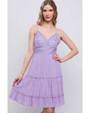 TRUEDAMES Love Tree Lace Detail Tied V-Neck Mini Cami Dress - Purple