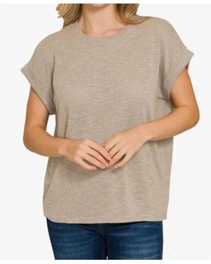 Zenana Slub Rolled Sleeve Tee - Gray
