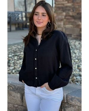 Bella Dahl Mandarin Collar Trimmed Button Down Top - Blue