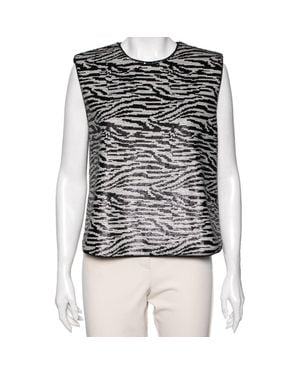 Self-Portrait Self Portrait Monochrome Zebra Pattern Sequin Embellished Sleeveless Top - Black