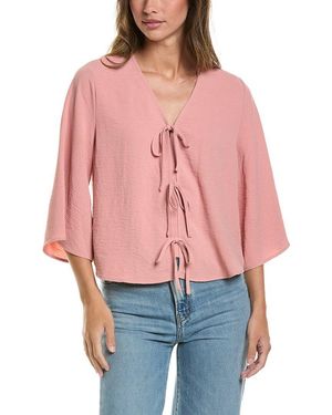 Adrianna Papell V-Neck Open Front Airflow Woven Top - Red